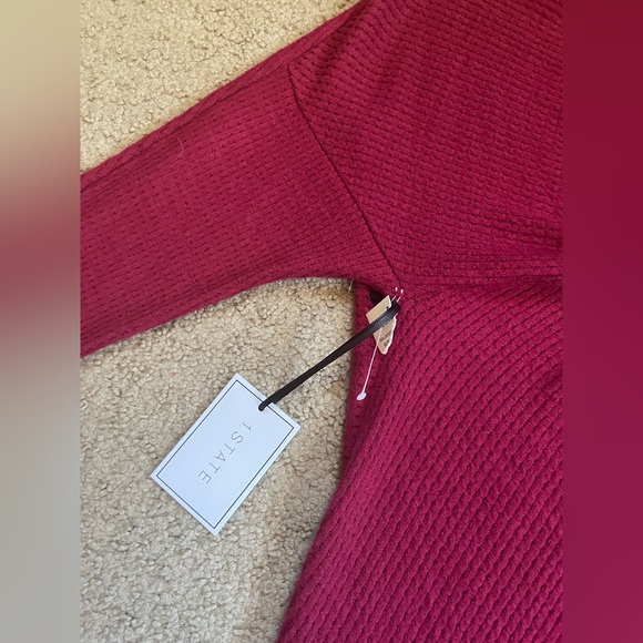 1.STATE New Women's V-Neck Waffle Weave Sweater 3/4 sleeves Maroon Size S Hi-Lo - Picture 10 of 10